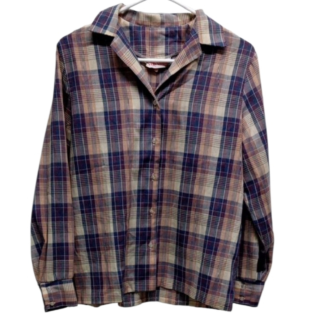 Vicky Vaughn Juniors Purple/Orange Plaid Button Down Long Sleeve Shirt
